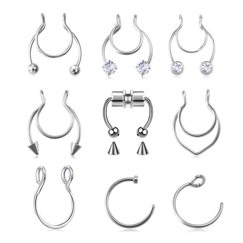 Image of Stylish 20G Surgical Steel Fake Nose Ring – Hypoallergenic Faux Piercing Hoop for Nose, Septum, Lip & Ear – Comfortable Body Jewelry for Men and Women