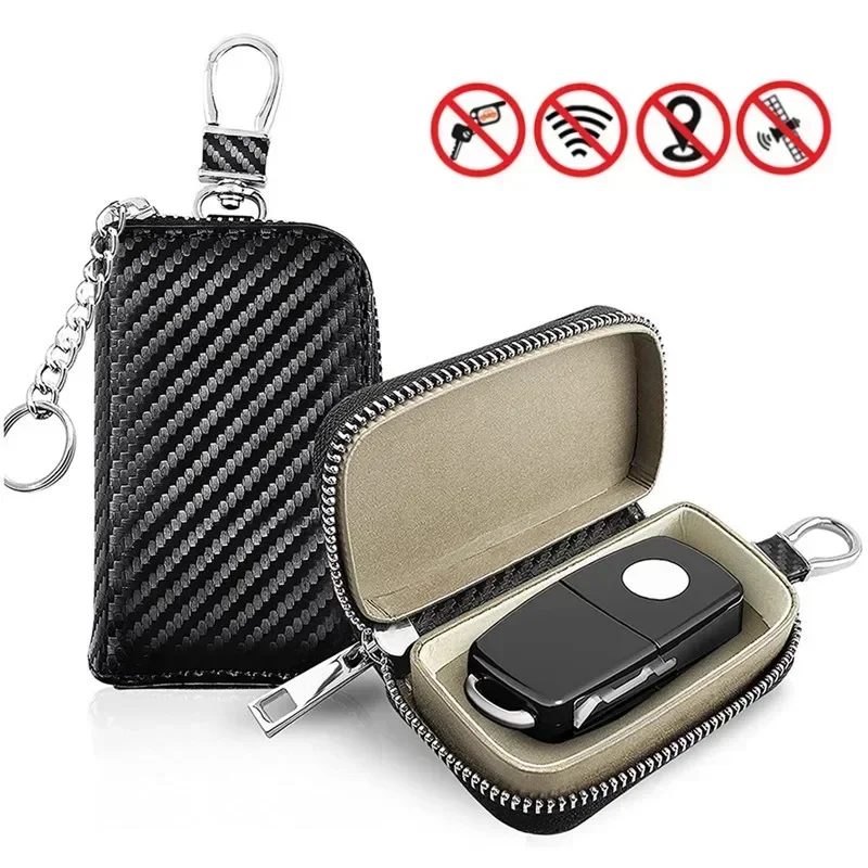 Image of Premium PU Leather Faraday Key Fob Signal Blocking Case – Anti-Theft RFID Protection for Car Keys, Smart Keyless Entry & Remote Controls