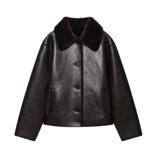 Image de Veste Femme Simili Cuir Marron Foncé Réversible - Automne/Hiver 2025