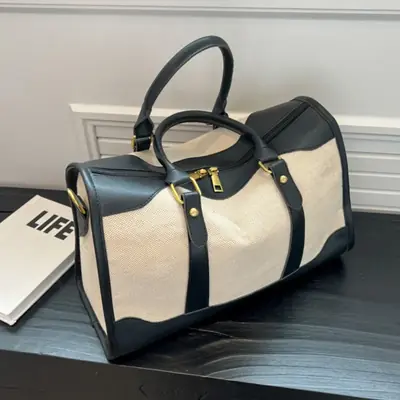 Image de Sac de Voyage Vintage Femme - Grand Sac à Bandoulière en Nylon & Cuir PU