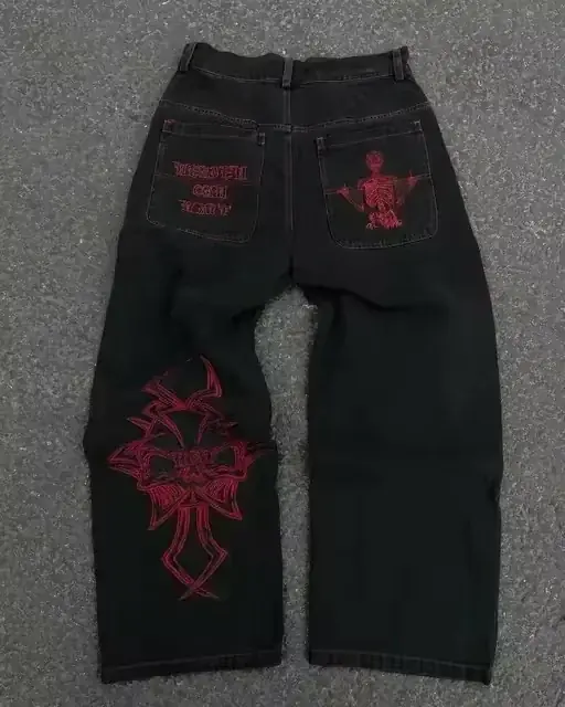 Image de Jeans Vintage Y2K Brodés avec Ailes en Strass