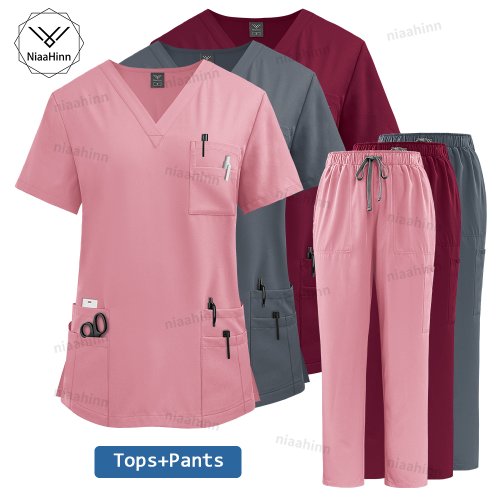 Uniforme de Enfermera de Alta Calidad para Mujer - Bata de Laboratorio, Tops y Pantalones, Conjunto Profesional para Trabajo Médico