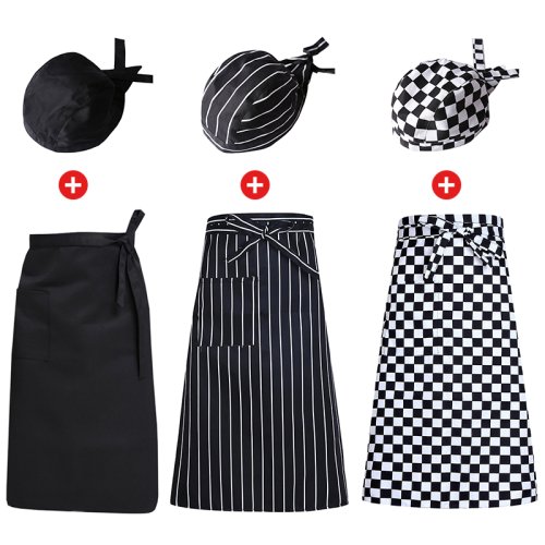 Afbeelding van Piraat Koksmuts Catering Werkkleding Set met Schort en Hoedenset voor Keuken, Restaurant en Huishoudelijke Koken