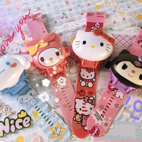 Image de Montre 3D Hello Kitty & Kuromi - Projection Lumineuse Mignonne