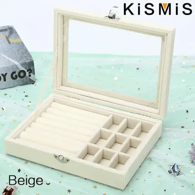 Image de Boîte de Rangement Bijoux Velours avec Couvercle Transparent