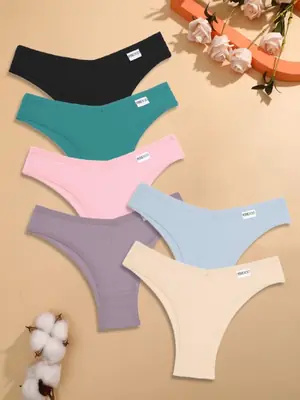 Image de Culottes Brésiliennes Sexy en Coton Gaufré - Ensemble de 6 Pièces