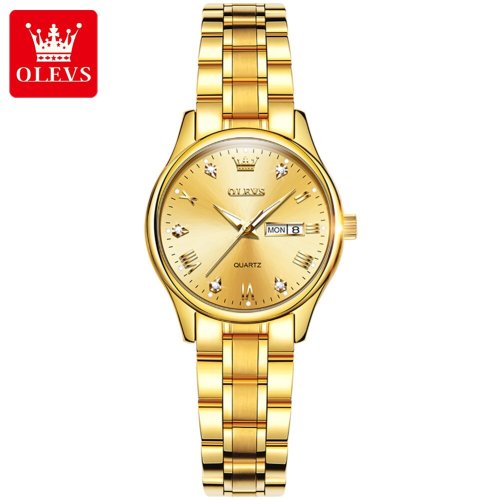 Imagen de OLEVS-Reloj de pulsera de cuarzo para Hombre y mujer, cronógrafo Original de acero inoxidable, resistente al agua, de lujo, dorado
