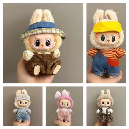 Image of Adorable Labubu Doll Outfit Set for V1 and V2 – Stylish Strap Pants, Cute Skirt, Overalls & Accessories – Perfect Fashion Ensemble for Collectible Dolls and Kids' Playtime Fun