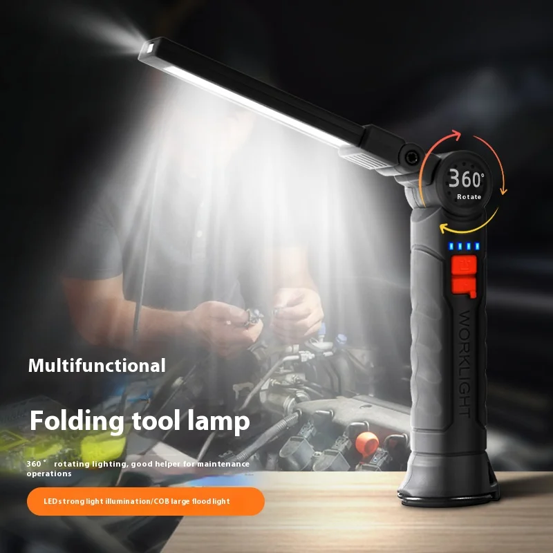 Immagine di Torcia LED COB da Lavoro 450 Lumen con Ricarica USB-C 800mA, Luce Magnetica 360°, Lampada di Ispezione per Riparazioni in Garage, Luce di Inondazione Tascabile a 4 Modalità