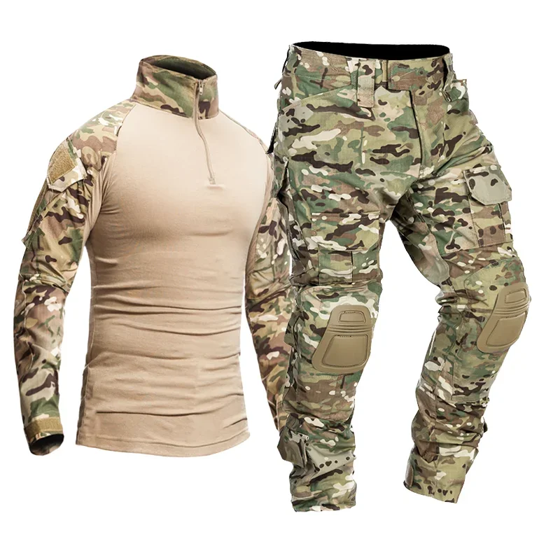 Imagen de Trajes tácticos al aire libre para hombre: uniforme de caza resistente, camisa de combate y pantalón cargo con múltiples bolsillos y almohadillas impermeables