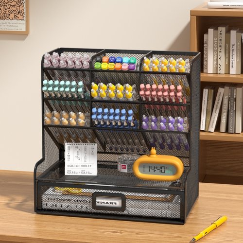 Immagine di Organizzatore da Tavolo in Rete Multifunzionale per Ufficio e Studio – Portapenne, Portaoggetti e Contenitore per Forniture Scuola e Home Office