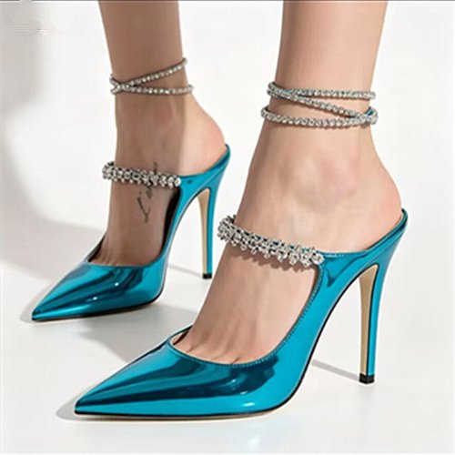 Imagen de Elegantes Zapatos de Tacón Alto para Mujer con Cadena de Diamantes y Punta Finamente Puntiaguda – Modelo 2025 Ideal para Bodas y Eventos Formales