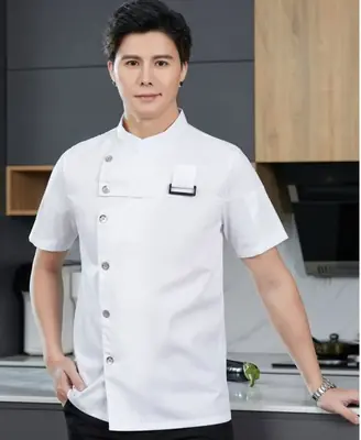 Image de Manteau de Chef Noir - Uniforme Professionnel Été