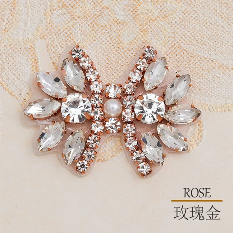 Imagen de JLZXSY lazo pequeño apliques de novia de cristal parche DIY accesorios de boda hierro coser en apliques de diamantes de imitación