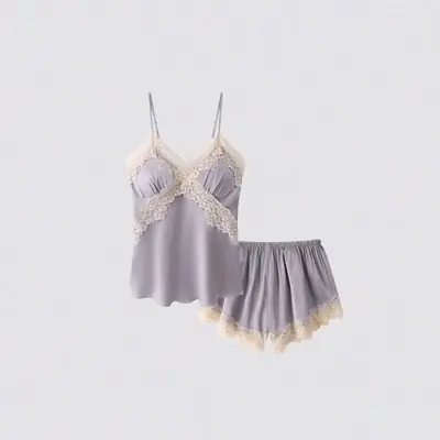 Image de Pyjama Sexy en Satin avec Dentelle - Ensemble 2 Pièces