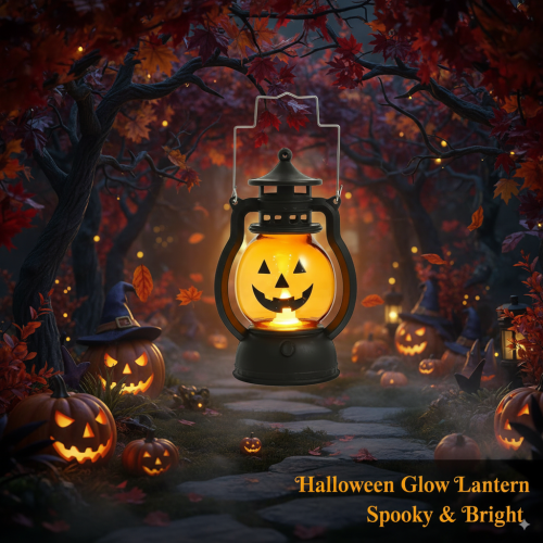 Image of Hanging LED Pumpkin Lantern Ghost Light – Retro Halloween Candle Lamp for Spooky Home Decor & Party Atmosphere