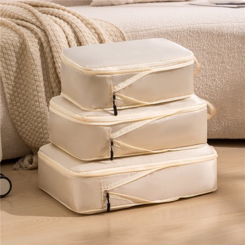Immagine di 3 pezzi/set borsa da viaggio multifunzione con imballaggio comprimibile da viaggio valigia impermeabile organizer per bagagli portatile in nylon rosa
