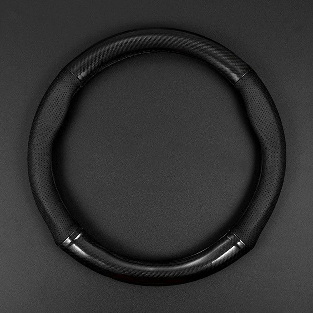 Image of Premium Universal Carbon Fiber Leather Steering Wheel Cover with 3D Anti-Slip Design – Stylish and Comfortable Car Accessory for Enhanced Driving Experience