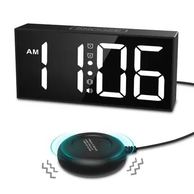 Image de Réveil Vibrant LED avec Secoueur de Lit - Idéal pour Dormeurs Lourds