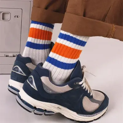 Image de Chaussettes de Basket à Rayures Vintage - Coton Japonais Épais