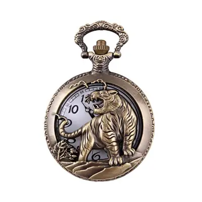 Image de Montre de Poche en Bronze Tigre Creux - Pendentif Quartz Élégant