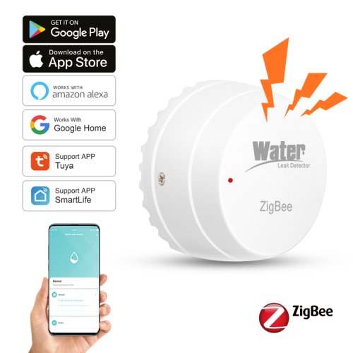 Zdjęcie Inteligentny czujnik powodziowy Tuya Zigbee – automatyczny wykrywacz wycieków z alarmem i kontrolą przez aplikację