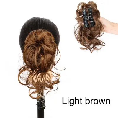 Image de Chignon Bouclé Clip-On Synthétique - Style Désordonné & Facile à Porter