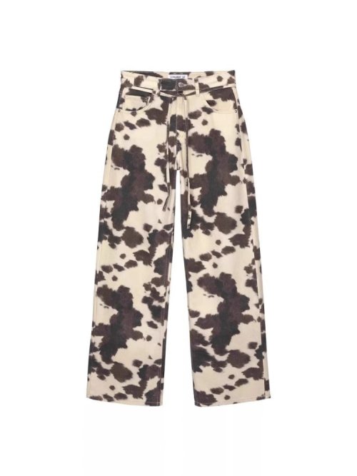 Immagine di Jeans Vintage Donna con Stampa Mucca Y2K - Pantaloni Larghi in Denim Lavato, Stile Hip Hop Grunge Retro, Streetwear a Gamba Larga