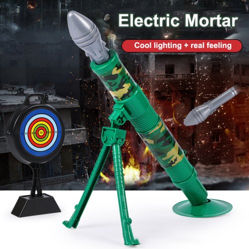 Imagen de Juego de Juguetes de Mortero de Cañón Flash con Lanzador de Cohetes Automático, Pistola de Juguete para Niños, Regalo Ideal para Cumpleaños con 6 Conchas Luminosas