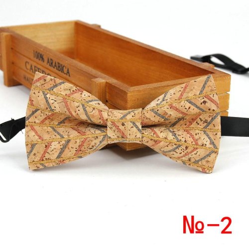 Immagine di Top papillon in legno di sughero a righe Vintage da uomo nuovo per uomo matrimonio Casual Business retrò papillon in legno accessori farfalla