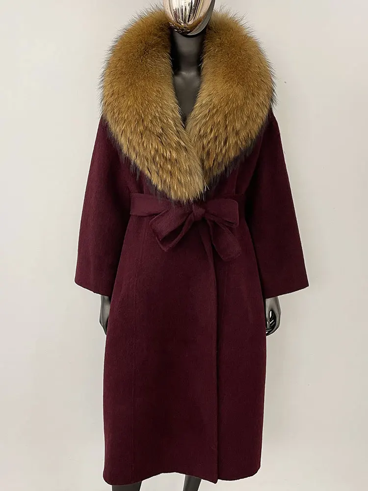 Imagen de OFTBUY-abrigo de piel auténtica para mujer, prendas de vestir exteriores de gran tamaño, chaqueta co...