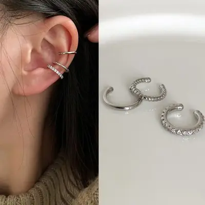 Image de Boucles d'oreilles à clip feuilles argentées - Sans perçage