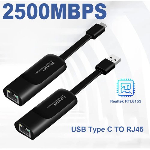Afbeelding van USB 3.0 naar RJ45 Netwerkadapter met 2500 Mbps Snelheid – USB Type-C en A naar Ethernet LAN Kaart voor Desktop, Laptop en PC