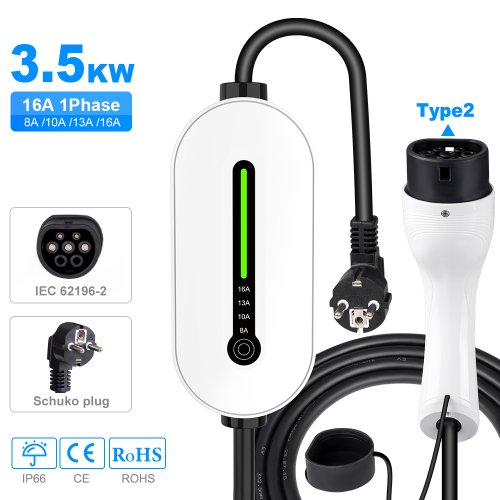 Afbeelding van IPENGEN EV Draagbare Oplader Type2/GBT Connector 16A 1 Fase 3.5KW Type1 3.5m Wallbox Laadstation voor Elektrisch Voertuig