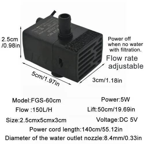 Image de Mini Pompe USB Silencieuse pour Aquarium & Fontaine Animale