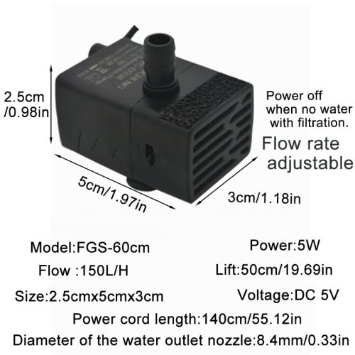 Afbeelding van Ultrastille USB Aquarium Fish Tank Filtratie Pomp Mini Huisdier Fontein Dompelpompen Verstelbare Stroom Water Circulatiepomp 5V 5W