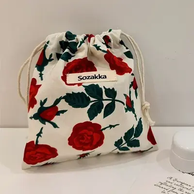 Image de Sac Multifonction Floral en Coton - Trousse de Maquillage & Accessoires