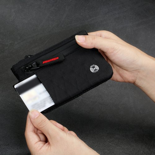Imagen de Tarjetero de lujo Rfid, tarjetero delgado antirrobo con mosquetón, monedero de nailon, monedero masculino