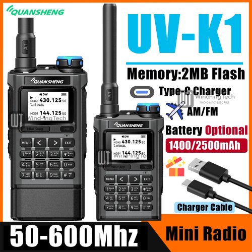 Image of Quansheng UV-K1 Mini Walkie Talkie 2MB Memory Type-C Charger 1400/2500mAh AM/FM Multi-Band Transceiver Long Range K6 For Hunting