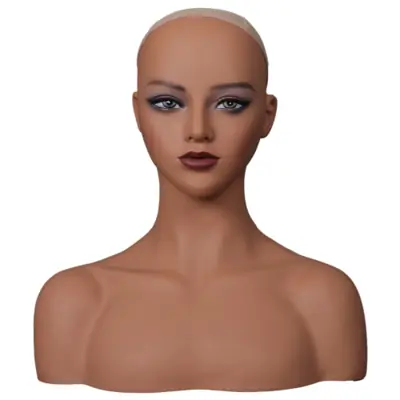 Image de Tête de Mannequin Africaine avec Maquillage et Cils - Présentoir de Perruque