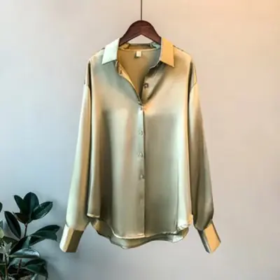 Image de Blouse en Soie Satinée Blanche à Manches Longues - Style Vintage