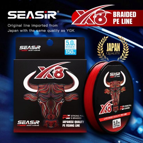 Bild von Seasir Redbull 8 Geflochtene PE Angelschnur 150 m – Hochfeste Multifilament-Schnur mit 0,8 mm Durchmesser, 12,5 kg (28 lb) Tragkraft, Japanische Qualität für professionelles Angeln