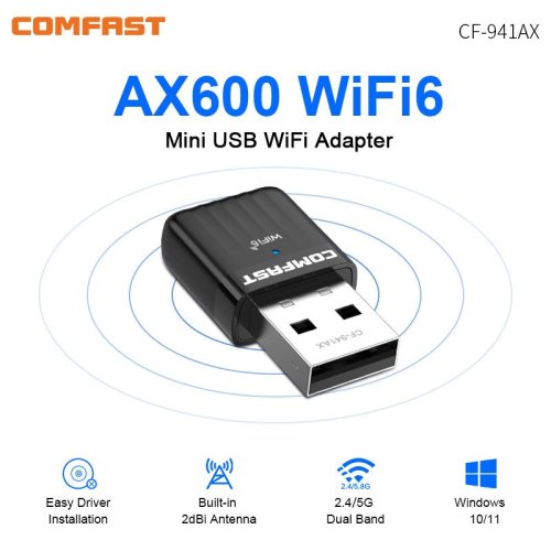Image of Comfast AX600 Mini USB WiFi 6 Adapter with 5GHz Antenna – High-Speed Wireless Network Card for PC, Laptop & Desktop Computers