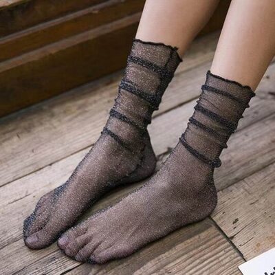 Image de Chaussettes fines transparentes dorées et argentées pour femmes