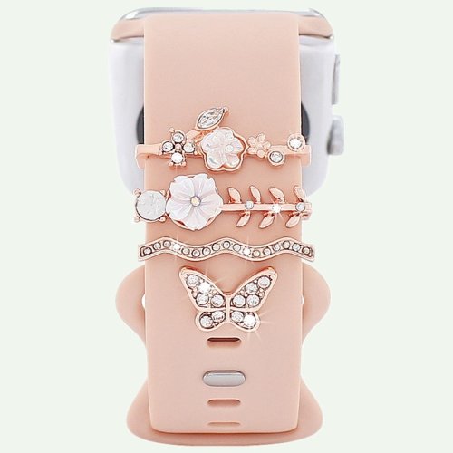Afbeelding van 4 stuks vlinderbloem horlogeband ringlussen nagels studs, schattige strass horlogeband bedels decoraties voor Iwatch horlogeband