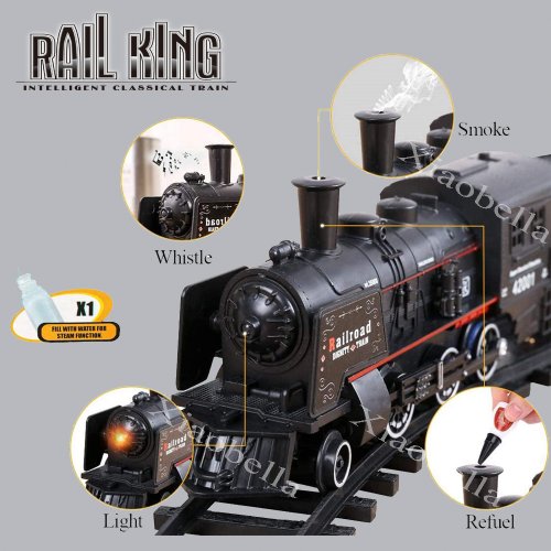 Imagen de Tren de Pasajeros Clásico King con Simulación de Locomotora de Vapor Eléctrica, Juego de Tren con Batería, Sonido y Efecto de Humo para Niños