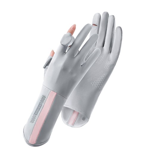 Imagen de Guantes de protección solar de verano para mujer, seda fina de hielo, antiultravioleta, rocío, pantalla táctil, conducción, antideslizantes, transpirables, UPF 50
