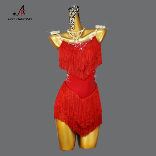 Immagine di New Red Latin Dance Fringe Dress Sexy Women Professional Competition Costume Ballroom Practice Wear ...
