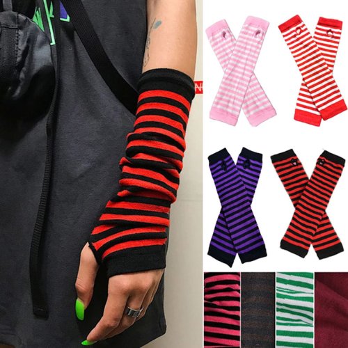 Immagine di Guanti senza dita a braccio lungo a righe di nuova moda guanti in cotone morbido più caldo guanti da donna sport all'aria aperta maniche a gomito guanti regali