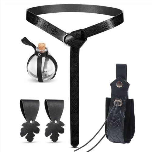 Afbeelding van 6-delige Renaissance en Middeleeuwse Cosplay Set met PU Lederen Heuptas, Kurk Flesjes en Riem voor Piraat, Kostuum en Halloween